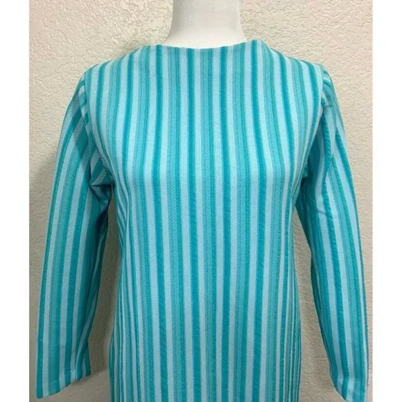 Handmade Vintage 80s Blue Long Sleeve Dress - Picture 4 of 6